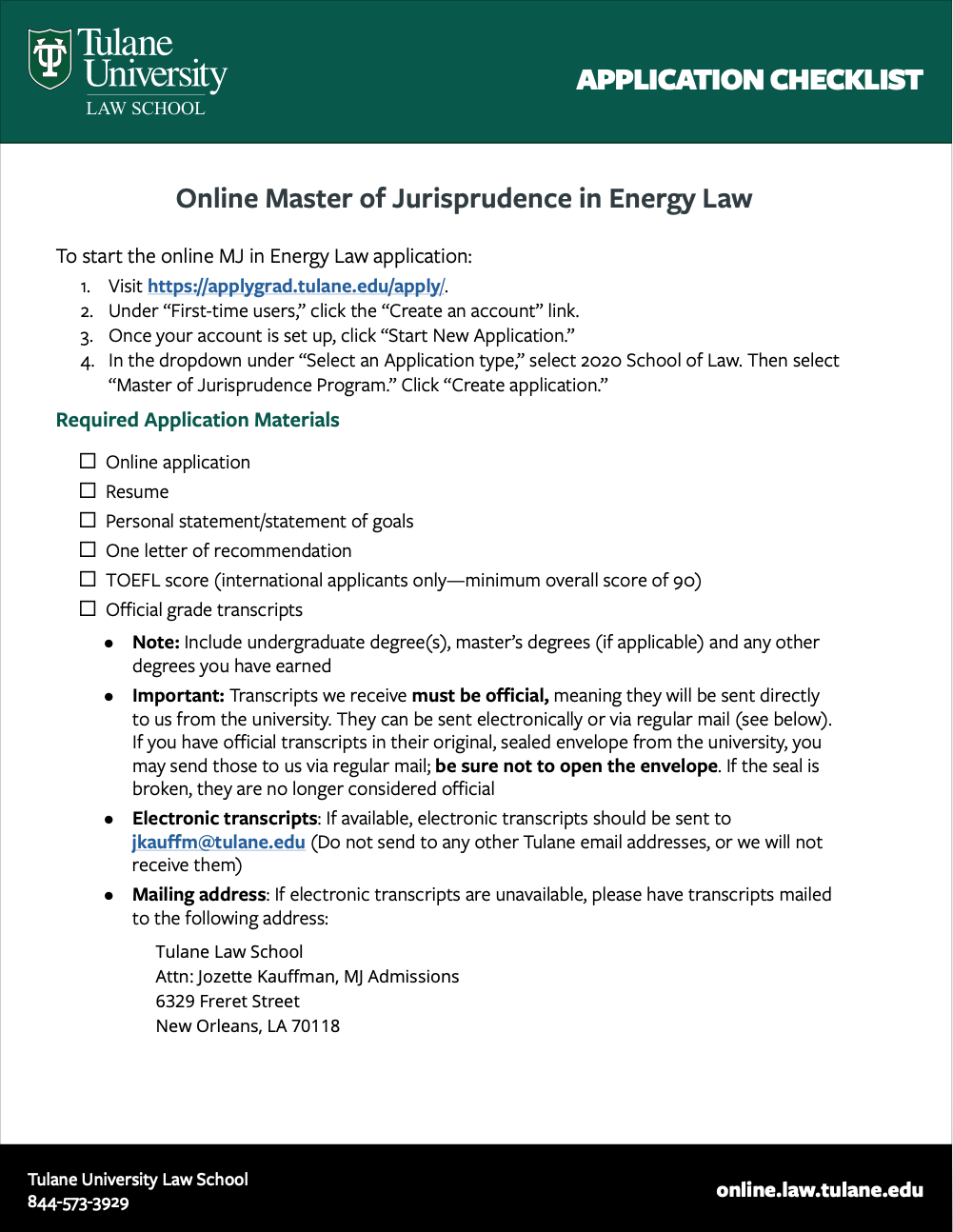 Tulane Law Application Checklist