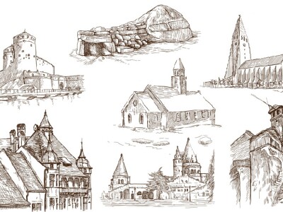 pencil drawings of different structures