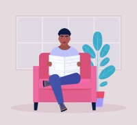 Person reading in a minimalist room