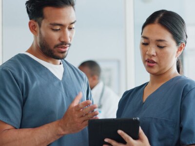 Medical advice, help and doctors with a tablet for healthcare, research and medicine planning.