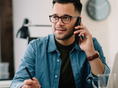 Man on phone negotiating his salary