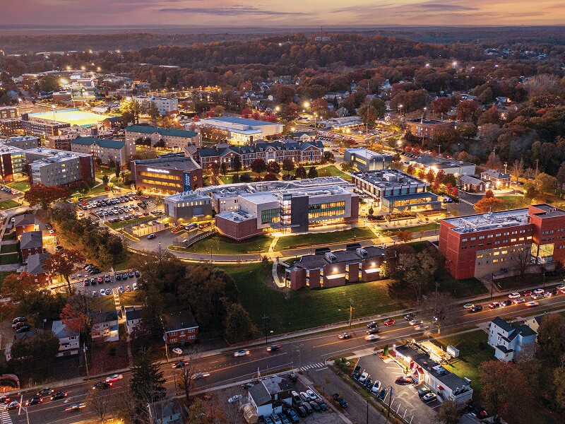 University of New Haven campus at night