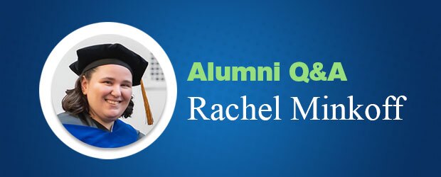 Rachel Minkoff, graduate of Wurzweiler School of Social Work, smiling proudly on graduation day