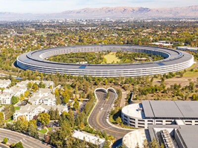 Aerial view over Cupertino in Bay Area, California on a sunny day