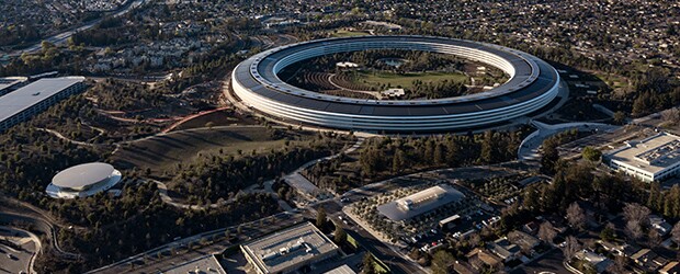 Aerial view of new Apple inc. building
