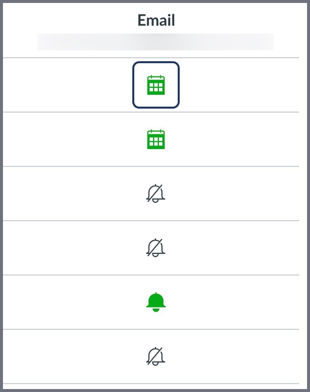 Screenshot of Canvas showing different notifications option icons.