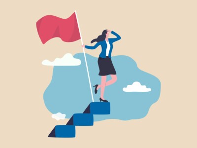 Illustration of female leader with a flag