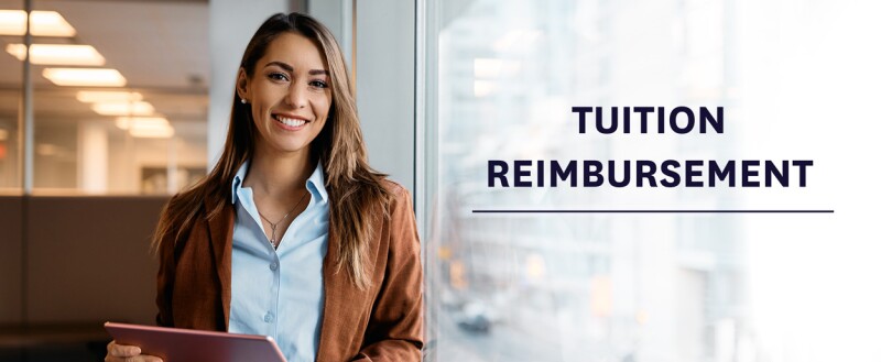 Student with the words tuition reimbursement