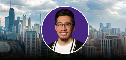 Angel Martinez overlaid on Chicago skyline