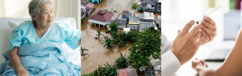 Public Health Issues Elderly Woman Flood Waters Doctor Giving Vaccine