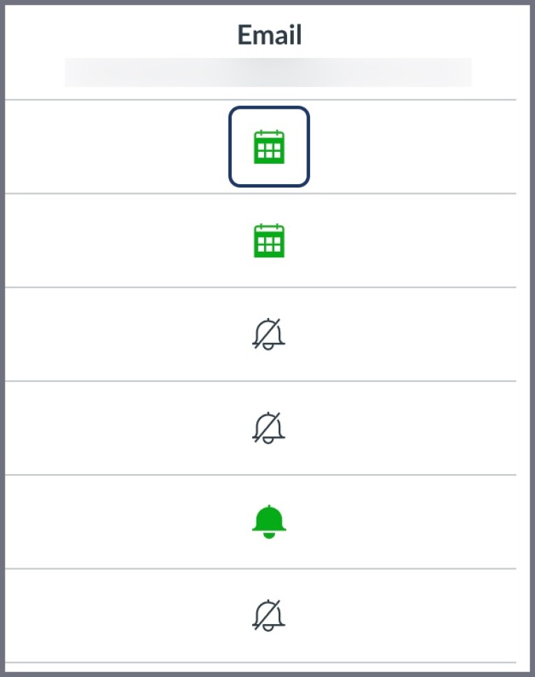 Screenshot of Canvas showing different notifications option icons.