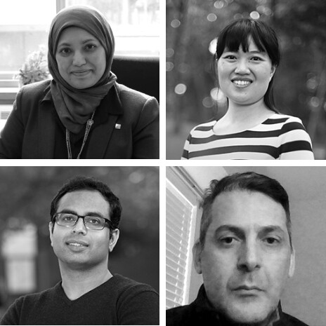 Four black and white photos of NYIT faculty
