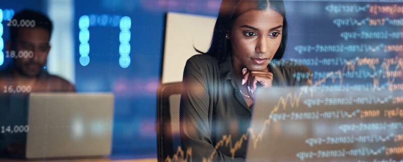 Woman analyzing data