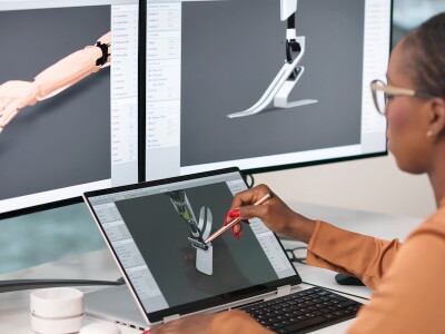 A biomedical engineer designs a prosthetic leg