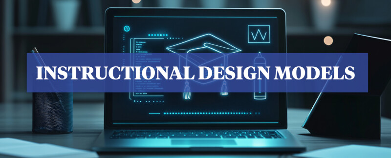 laptop with instructional design models as headline