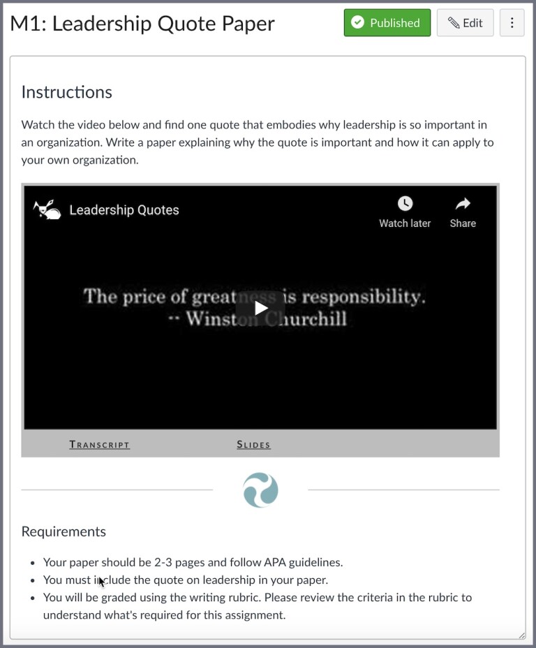 Screenshot of short, formative assessment around curated third-party content.