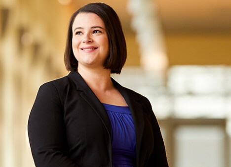 Marquette student in blue blouse and black business jacket