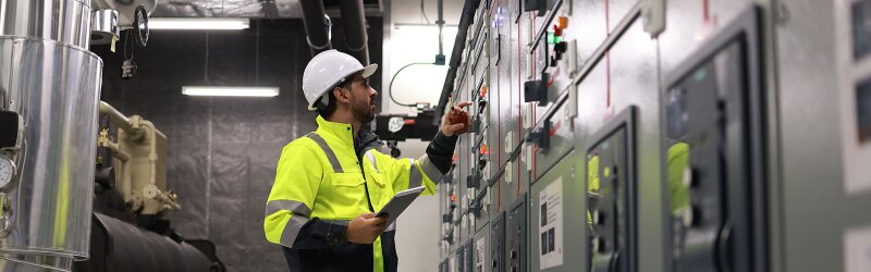 An engineer working on a machine.