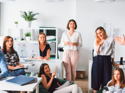 Business man makes a presentation in the office to his colleagues.