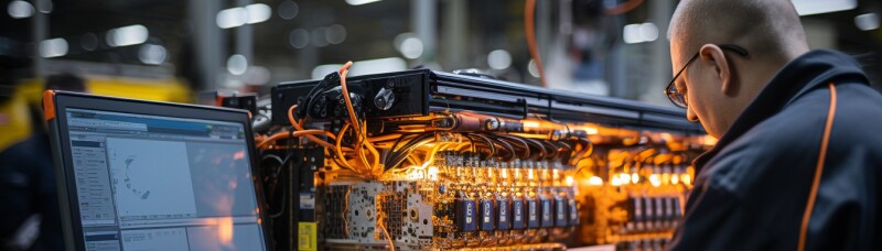 man in computer room looking at computer systems