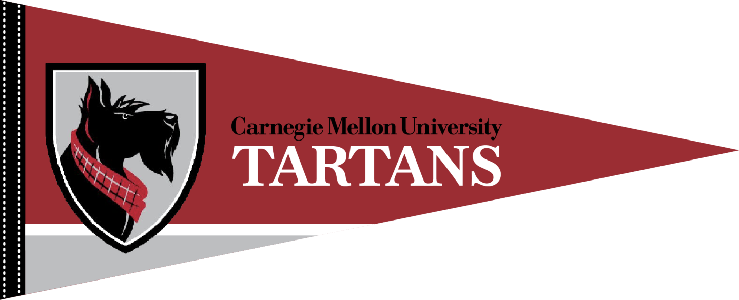 Carnegie Mellon Tartans pennant with the Scotty dog logo on the left and "Carnegie Mellon University TARTANS" on a red background.