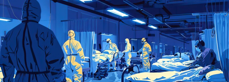 Illustration of medical unit working in disease prevention