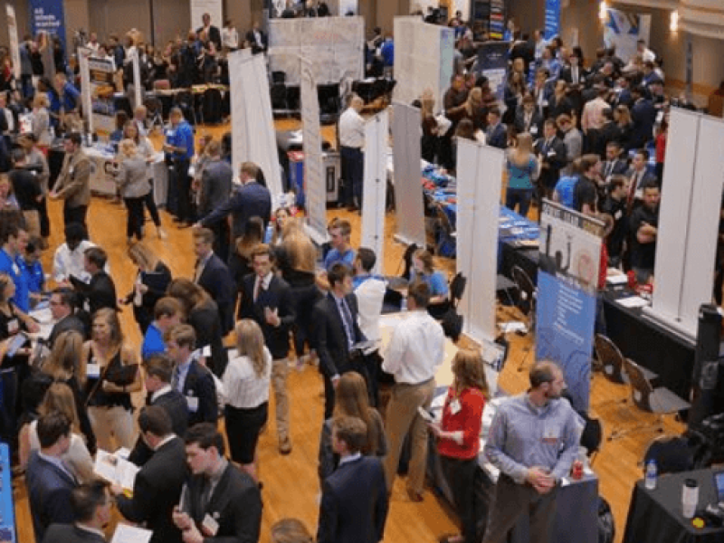 Group of attendees at a KU Business Career Center event