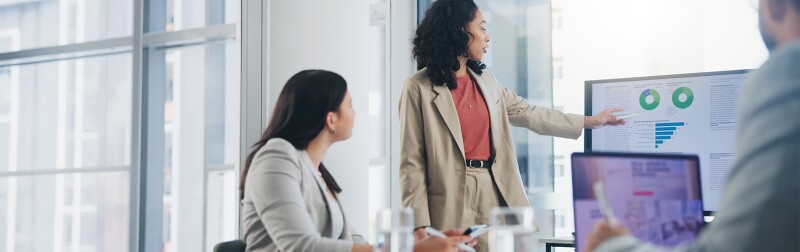 Data analytics meeting presentation in office