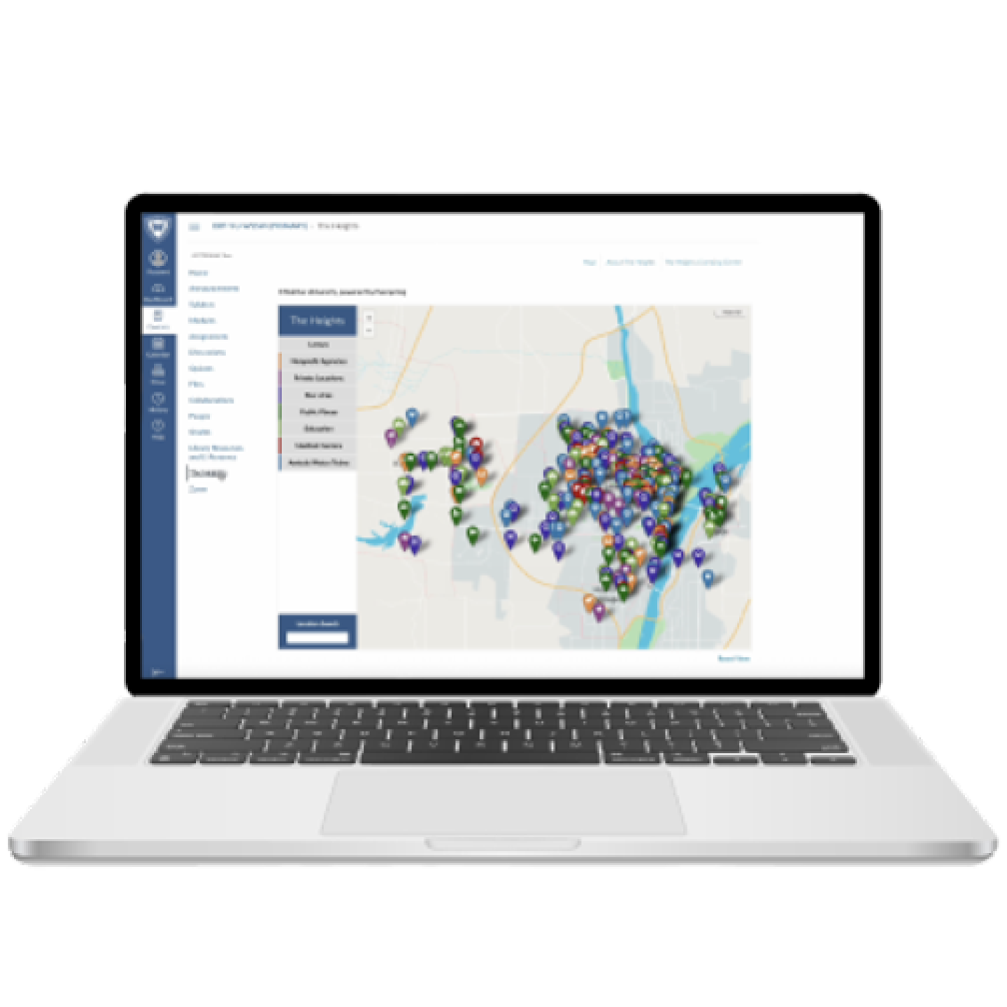 Close-up of Yeshiva University's The Heights online platform on a laptop.