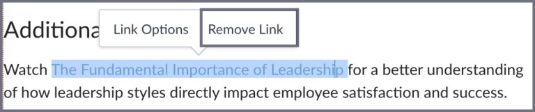 Screenshot of Canvas "Remove Link" option.