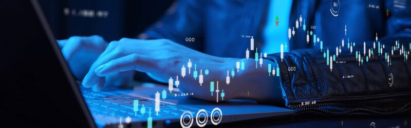 Stock exchange market and business investment, corporate finance, and economic stock graph chart with AI built in.