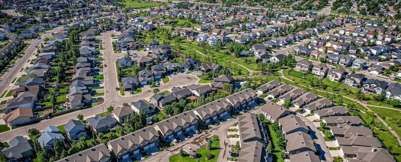 Aerial view of suburban neighborhood