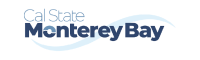 Cal State Monterey Bay wordmark in navy blue with a sweeping blue wave graphic.