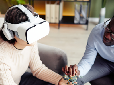 patient with VR headset in therapy