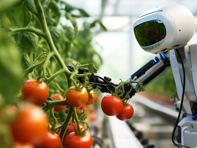 robot picking vegetables in garden