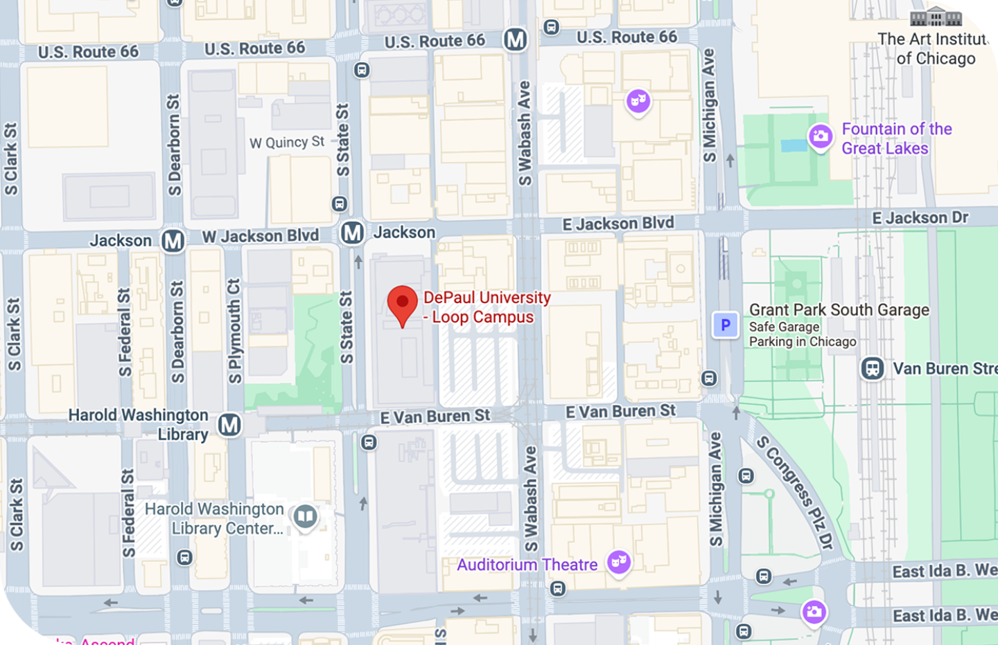 Map of DePaul University in Chicago