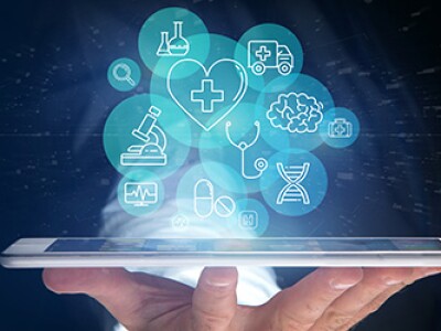 Tablet displaying medical icons