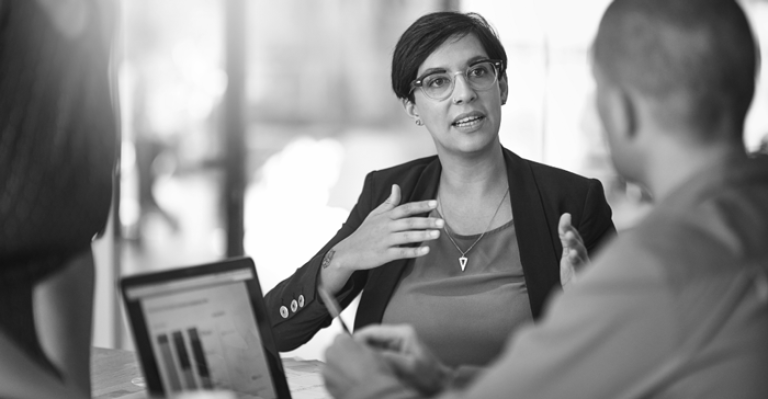 accountant talking with client
