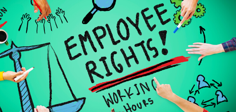 Employee rights banner with doodles