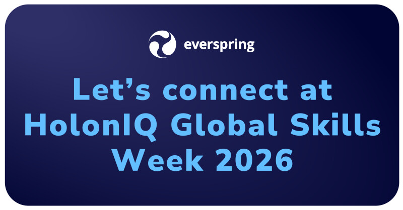 Everspring graphic inviting attendees to connect at HolonIQ Global Skills Week 2026.