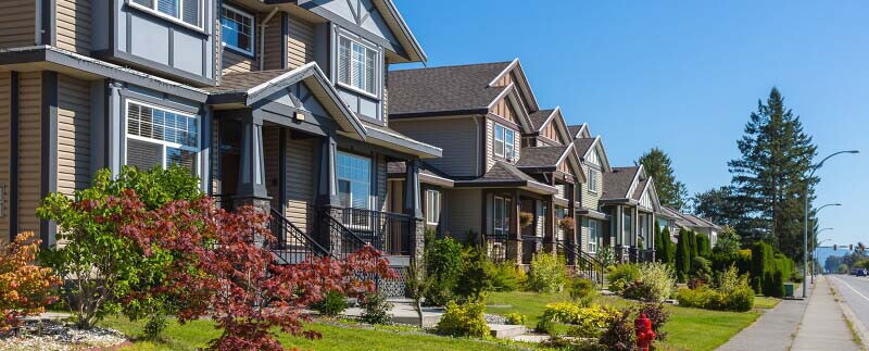 Row of homes in the spring