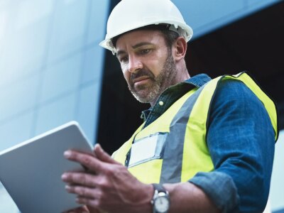 Shot of a engineer using a digital tablet on a construction site.