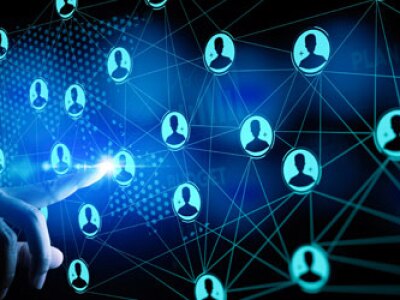 Business hand working in customer networking and data exchanges customer connection marketing campaigns.