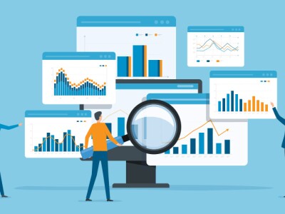 Illustration of business people analyzing data