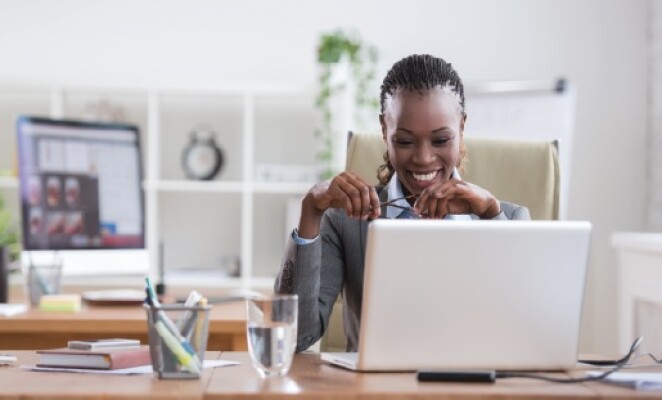 African american business woman in front of computer