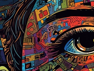 graphic design integrating human face and technology
