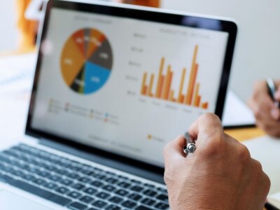 human on laptop managing their portfolio