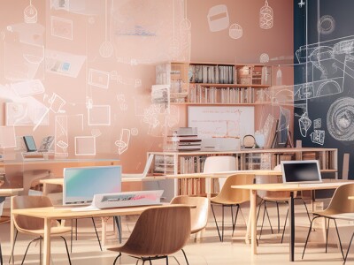 classroom with overlay images of chalk drawings