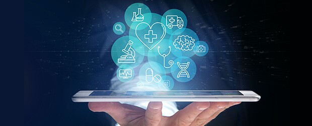 Tablet displaying medical icons