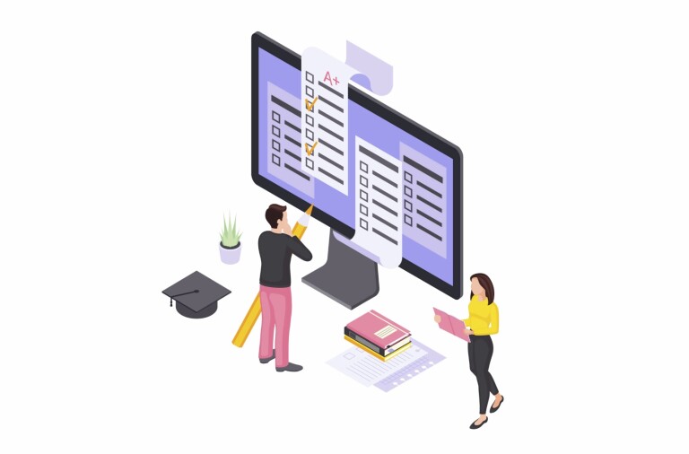 People taking a test on a computer.